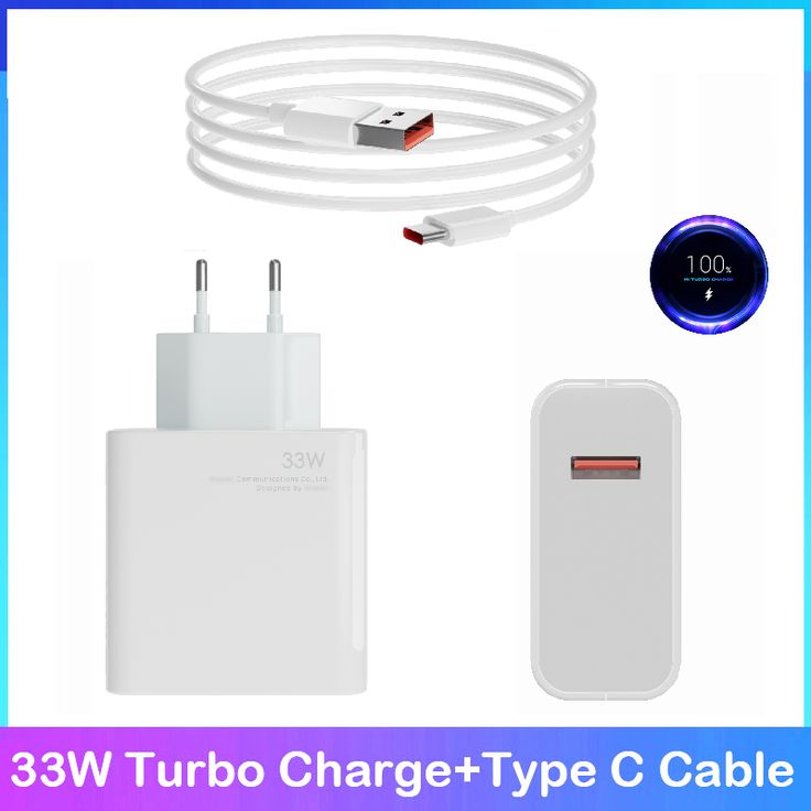 Xiaomi 33W Fast Charger with Type-C Cable & Wall Adapter for Mi 10, 9, 10T Lite, Note 13,14