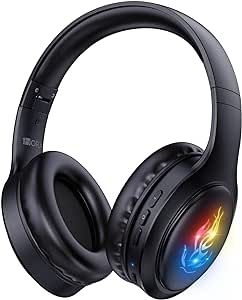 1 Hora Wireless Bluetooth Headphones with LED Light – Deep Bass Over-Ear Headset with Mic