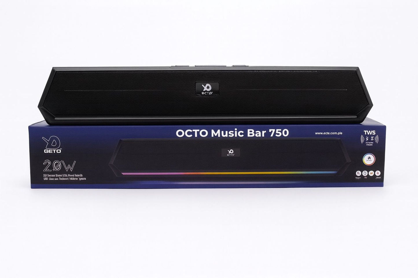 " OCTO Music Bar 750 – 20W RGB Wireless Soundbar with Stereo Bass & TWS