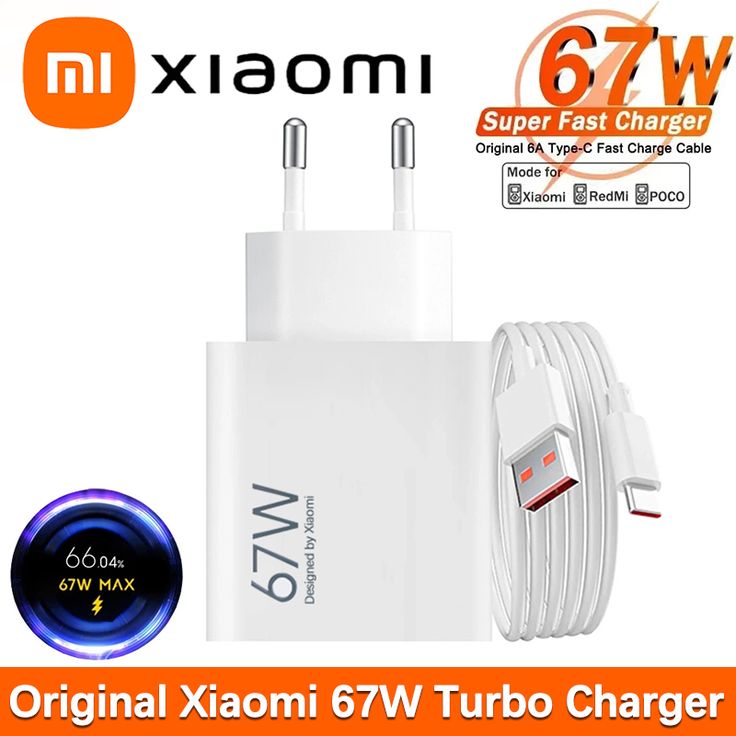 Xiaomi 67W Turbo Fast Charger with EU/US Adapter & USB Type-C Cable for Redmi, Mi 13 Lite, and More