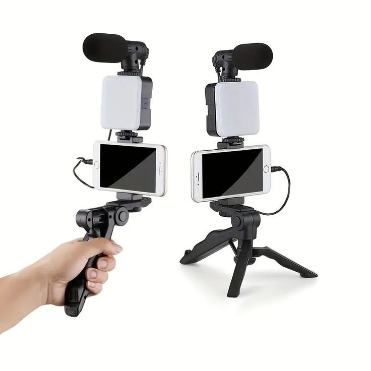 AY-49 Video Making Kit – Vlogging Microphone, LED Light & Tripod for Smartphone Recording