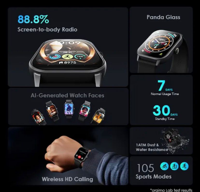 Oraimo Watch 5 2.01" HD Smart Watch with Panda Glass & 1ATM Water Resistance