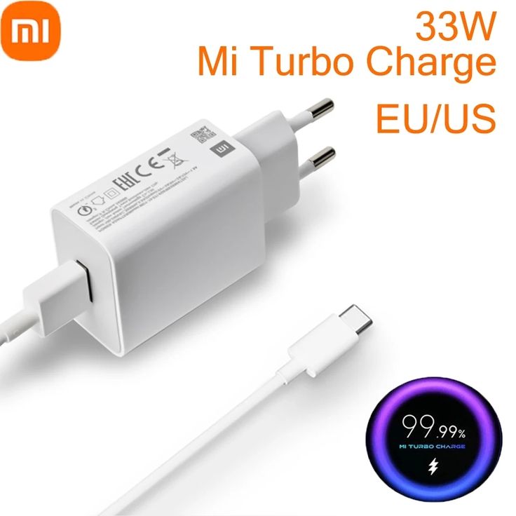 Xiaomi 33W Fast Charger with Type-C Cable & Wall Adapter for Mi 10, 9, 10T Lite, Note 13,14