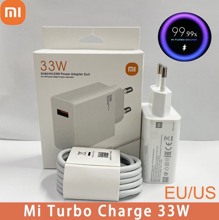 Xiaomi 33W Fast Charger with Type-C Cable & Wall Adapter for Mi 10, 9, 10T Lite, Note 13,14