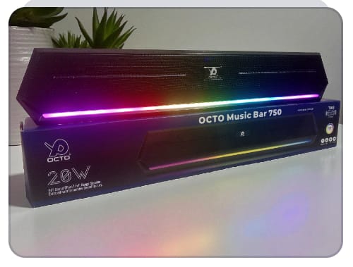 " OCTO Music Bar 750 – 20W RGB Wireless Soundbar with Stereo Bass & TWS