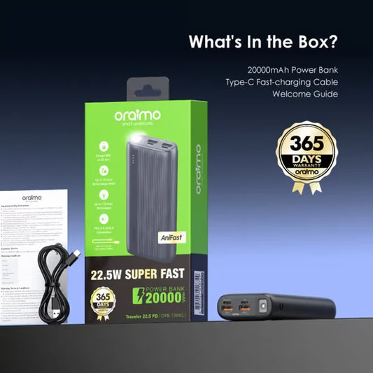 Oraimo Traveler 22.5W PD 20000 MAH Power Bank – Fast Charging Portable Charger
