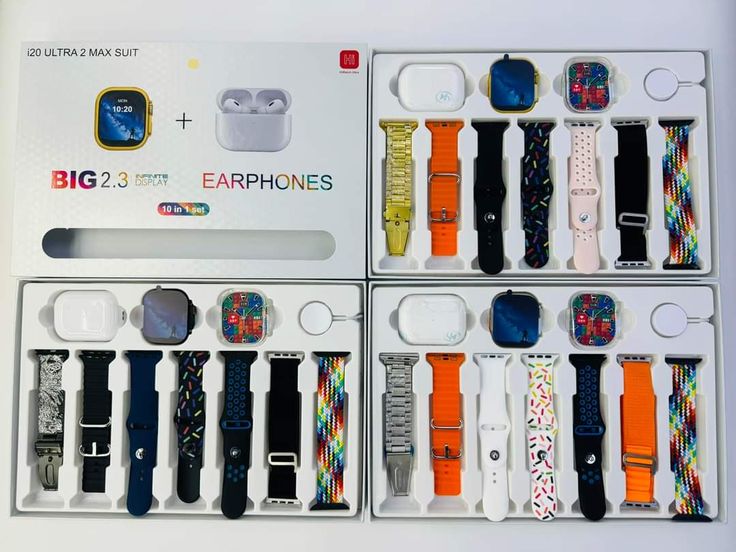 i20 Ultra 2 Max Smartwatch 10-in-1 Set with Earphones & 8 Straps – 2.3” HD Display