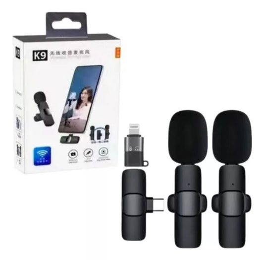K9 Wireless Lavalier Microphone Dual Set – Noise Cancelling Clip-On Mic for iPhone & Android